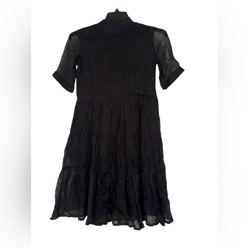 Nwt Becasa 100% Linen Black Dress With Tiered Mini Short Sleeve Dress Sz Small — image 2 of 7